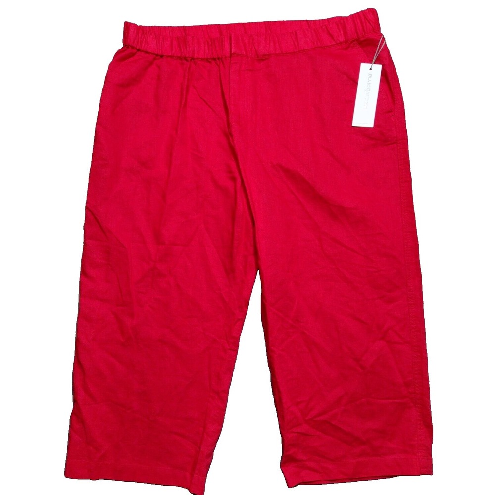Liz Claiborne LINEN Blend Women Plus 0X Red Cabaret Crop Capri Pants NEW